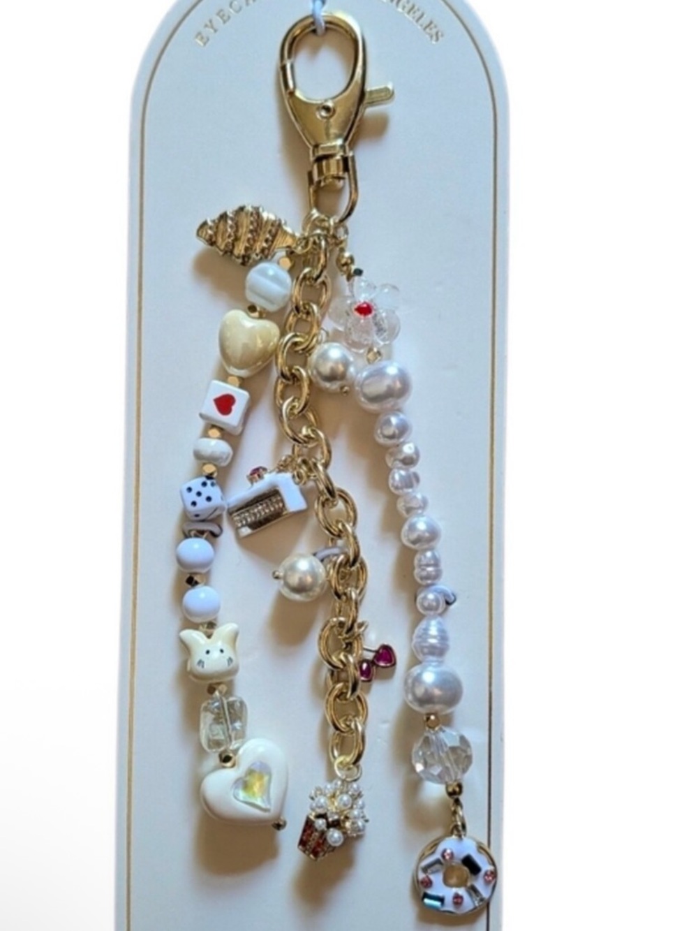 Eye Candy Bag Charm/Keychain with Heart, Popcorn, Cake, Croissant Accents